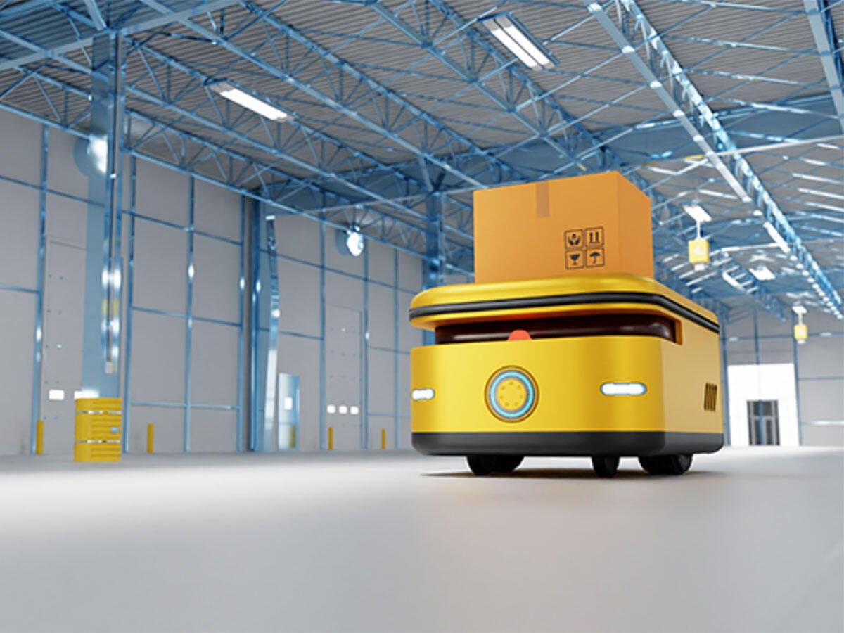 A large yellow automated robot