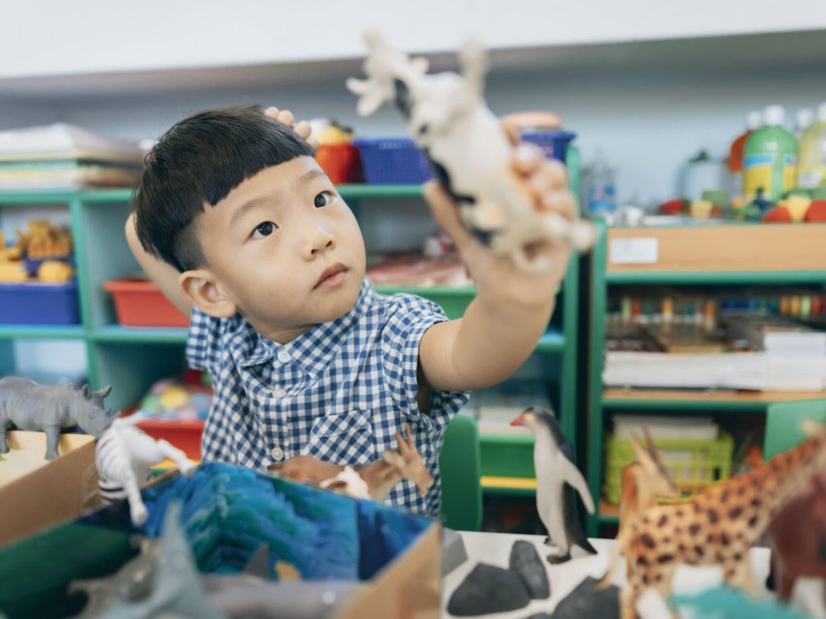 A child playing with toys