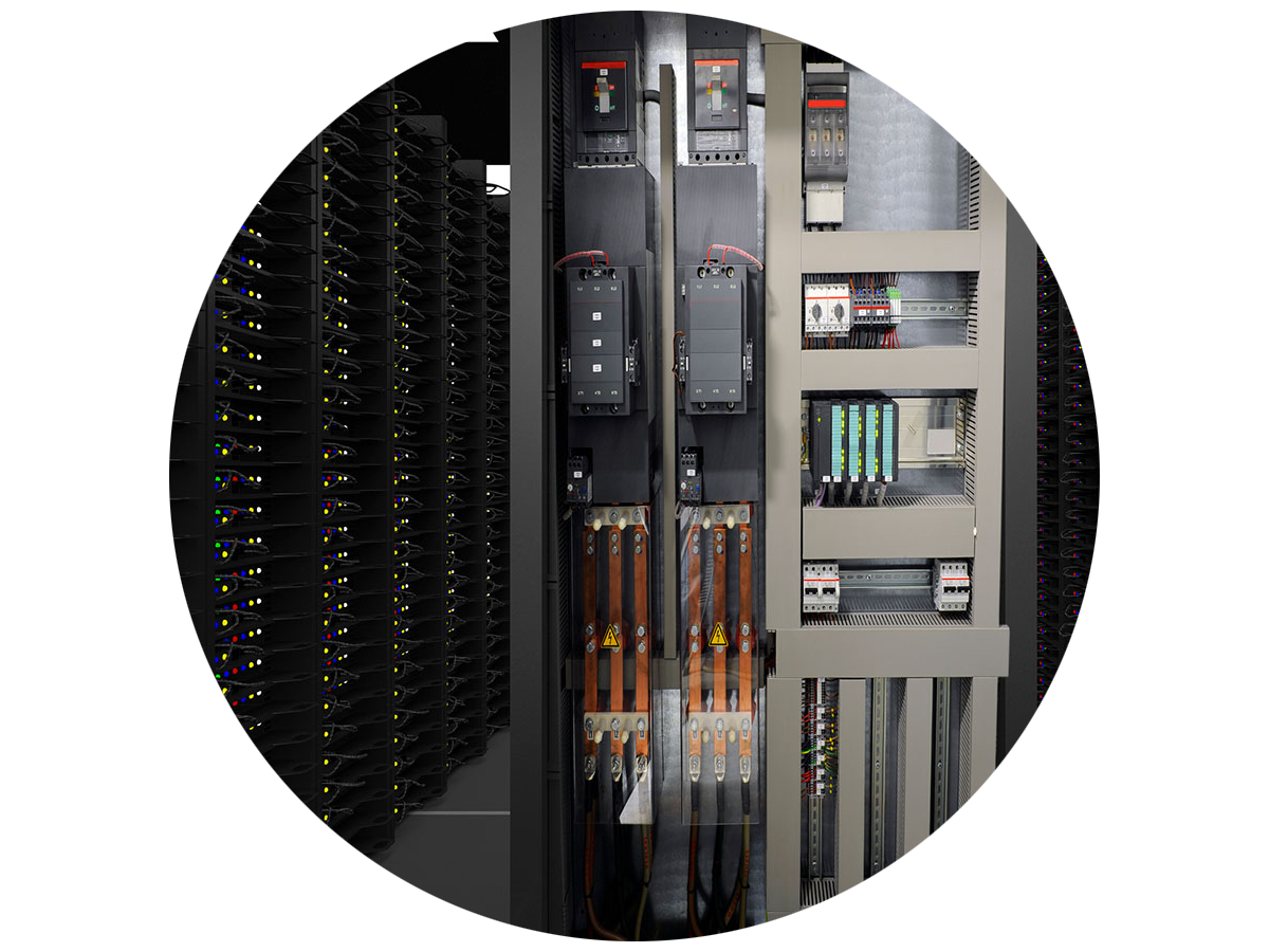 Industrial electrical control panel inside a server room