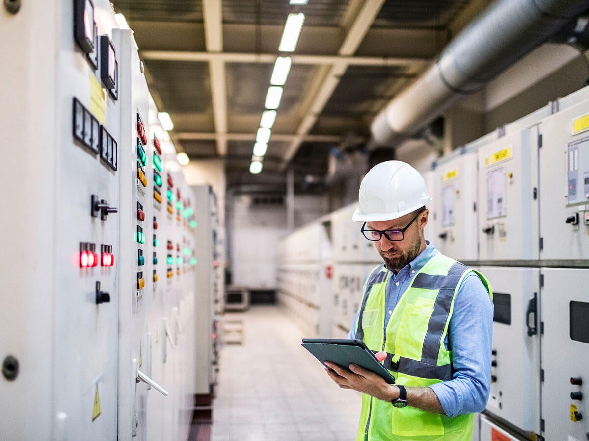 A person working in a data center
