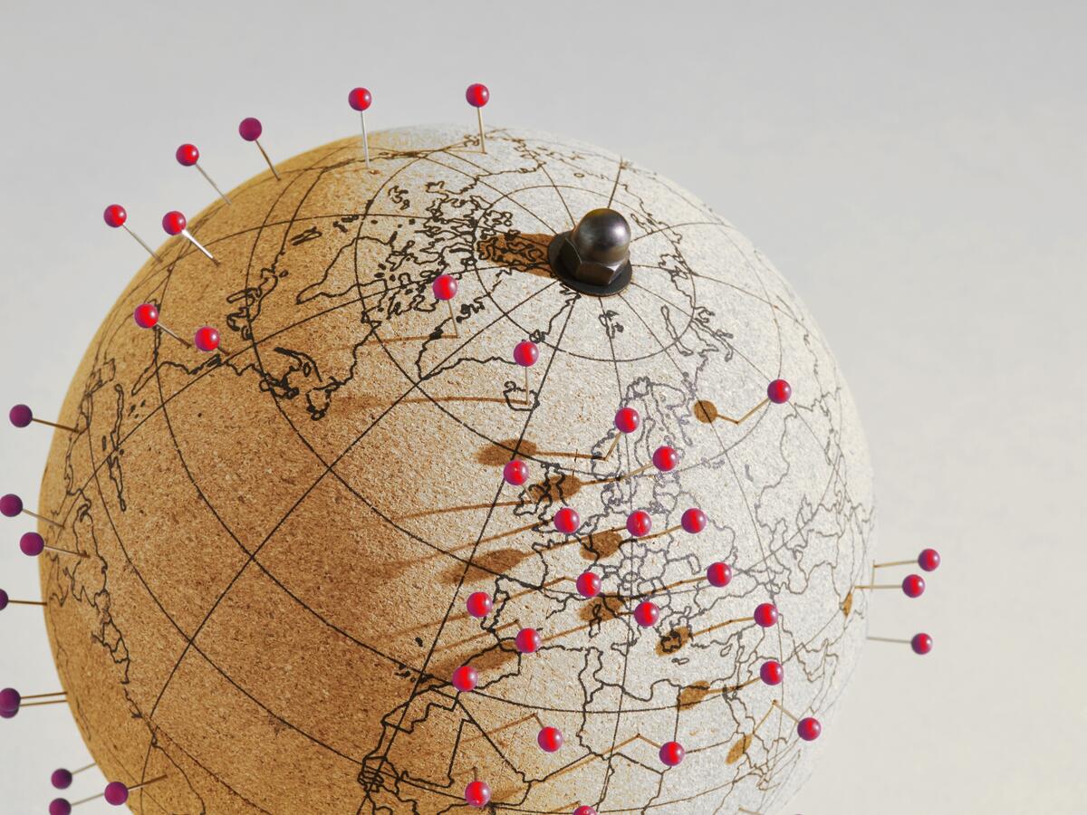 globe with pins in it