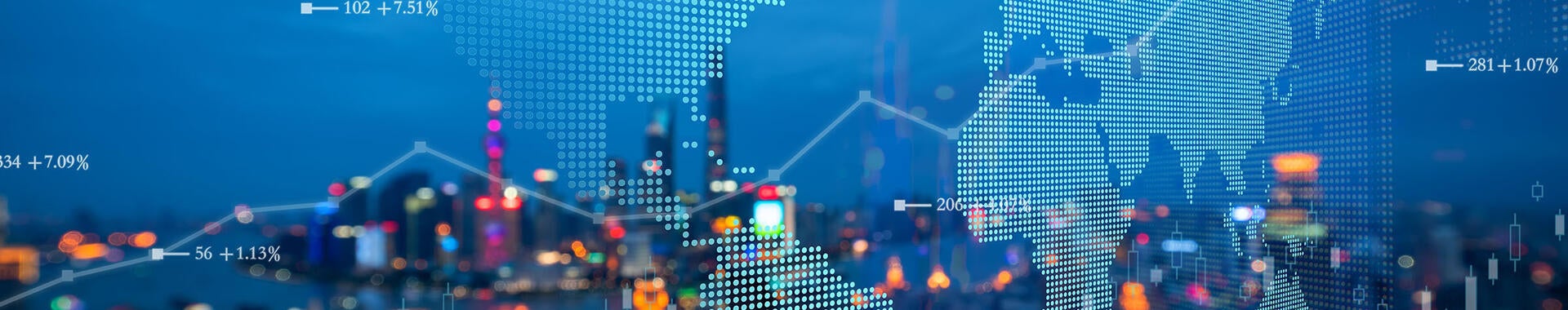 Cityscape at night with map overlay