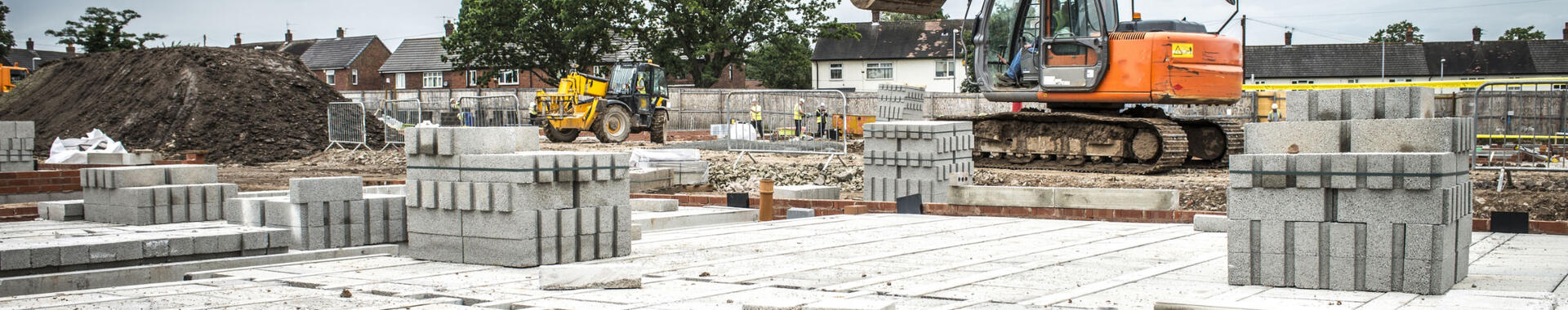 Building materials on a construction site
