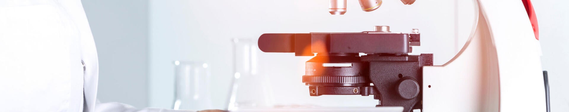Scientist reviewing notes next to a microscope