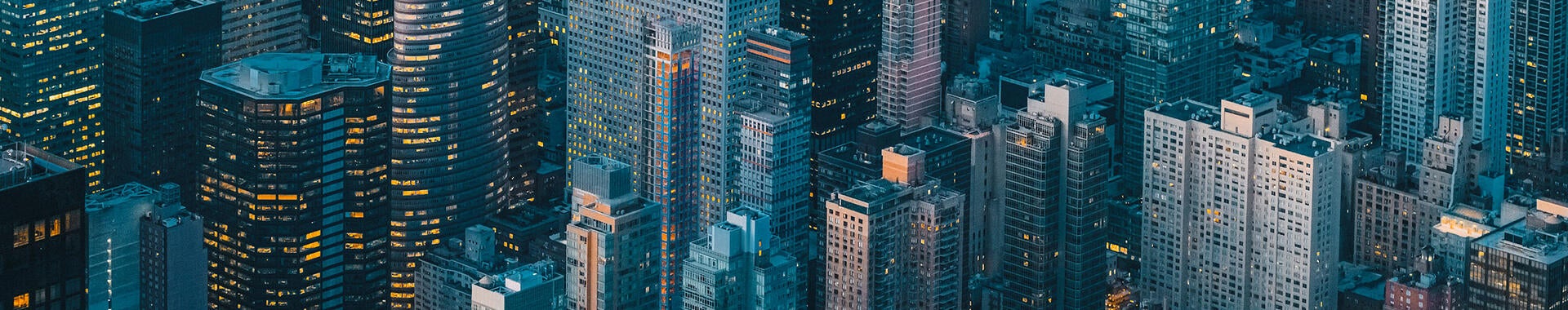 an aerial view of a city at night