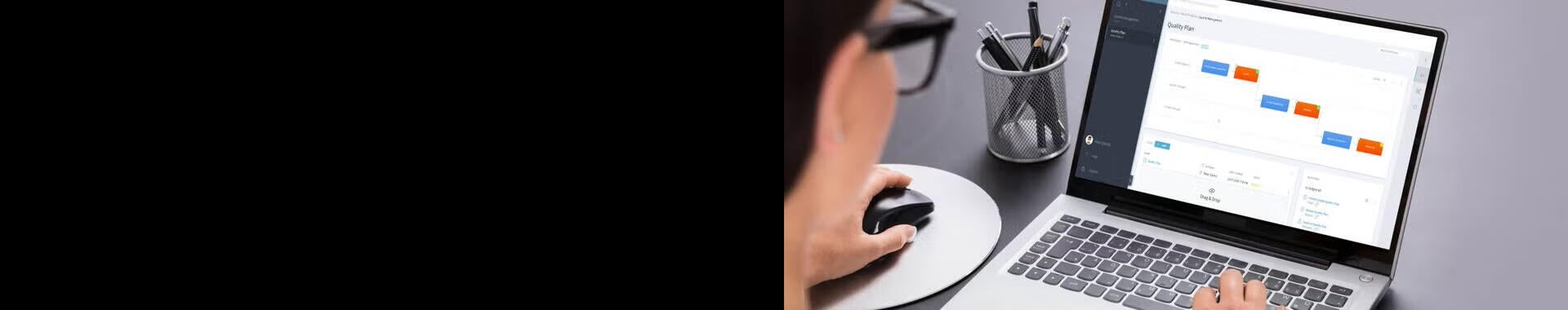 person using Stages software on a laptop