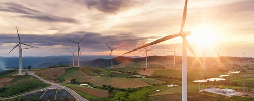 Wind farm at sunset