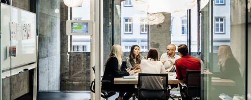 People having a meeting in a conference room