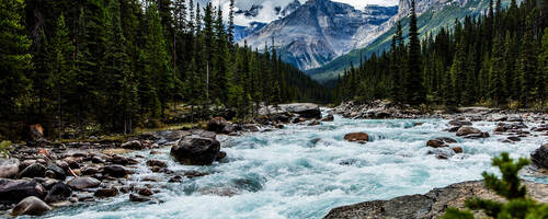 River, trees and mountains