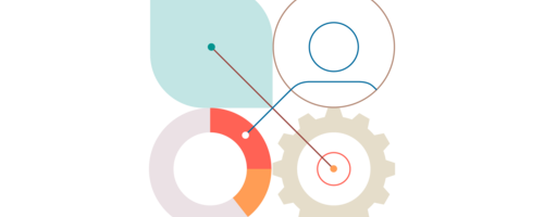 Icon showing a leaf, circle graph, gear, and person all interconnecting