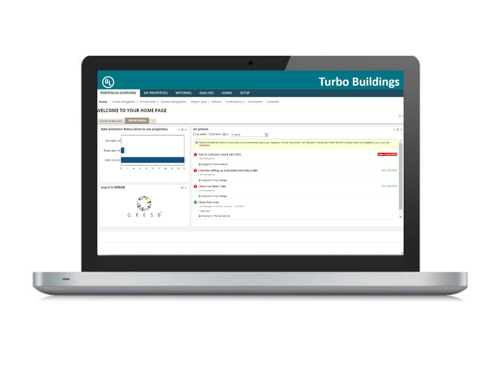 Turbo Buildings application screenshot with GRESB portal