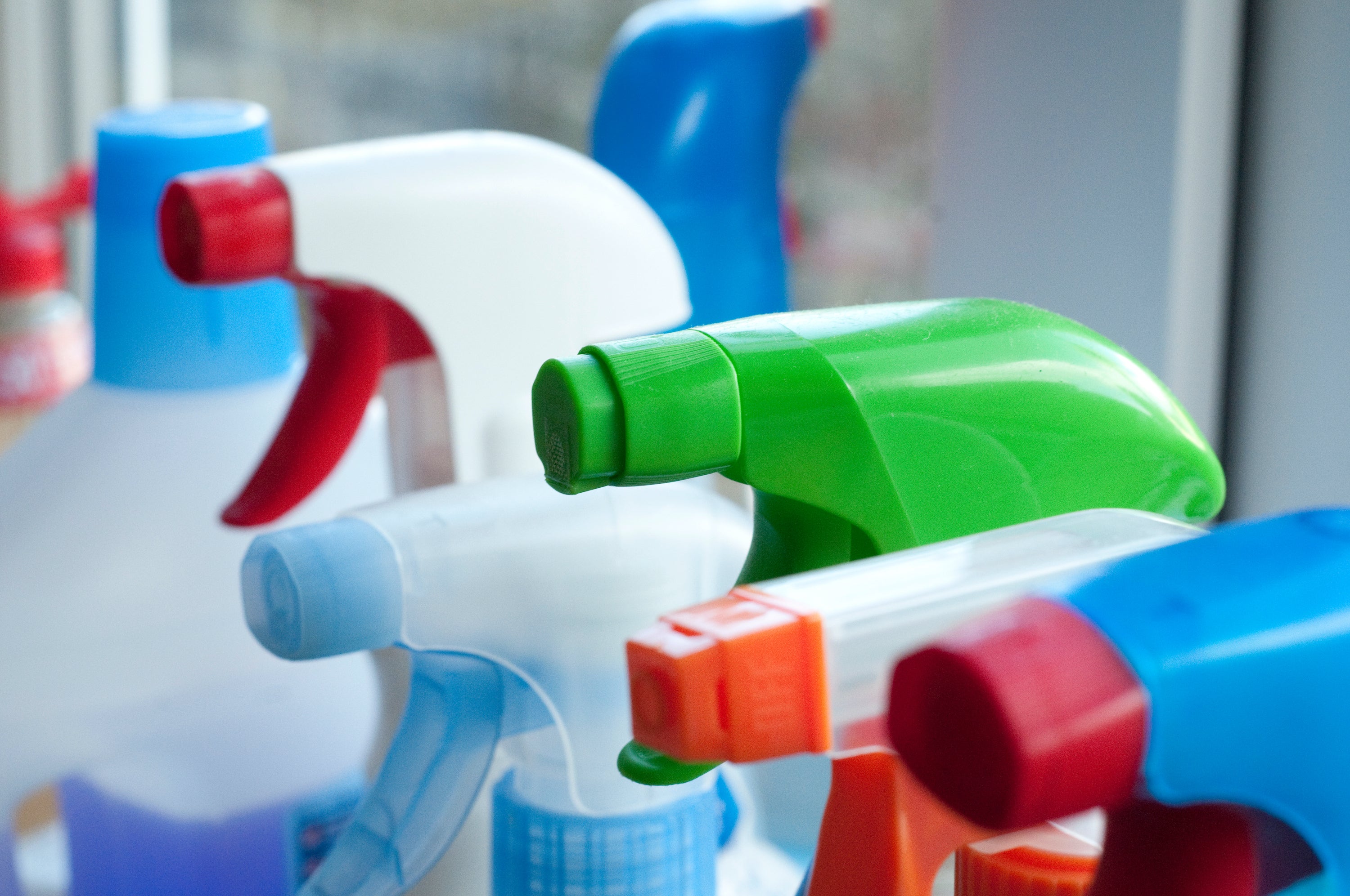 Cleaning solutions in spray bottles