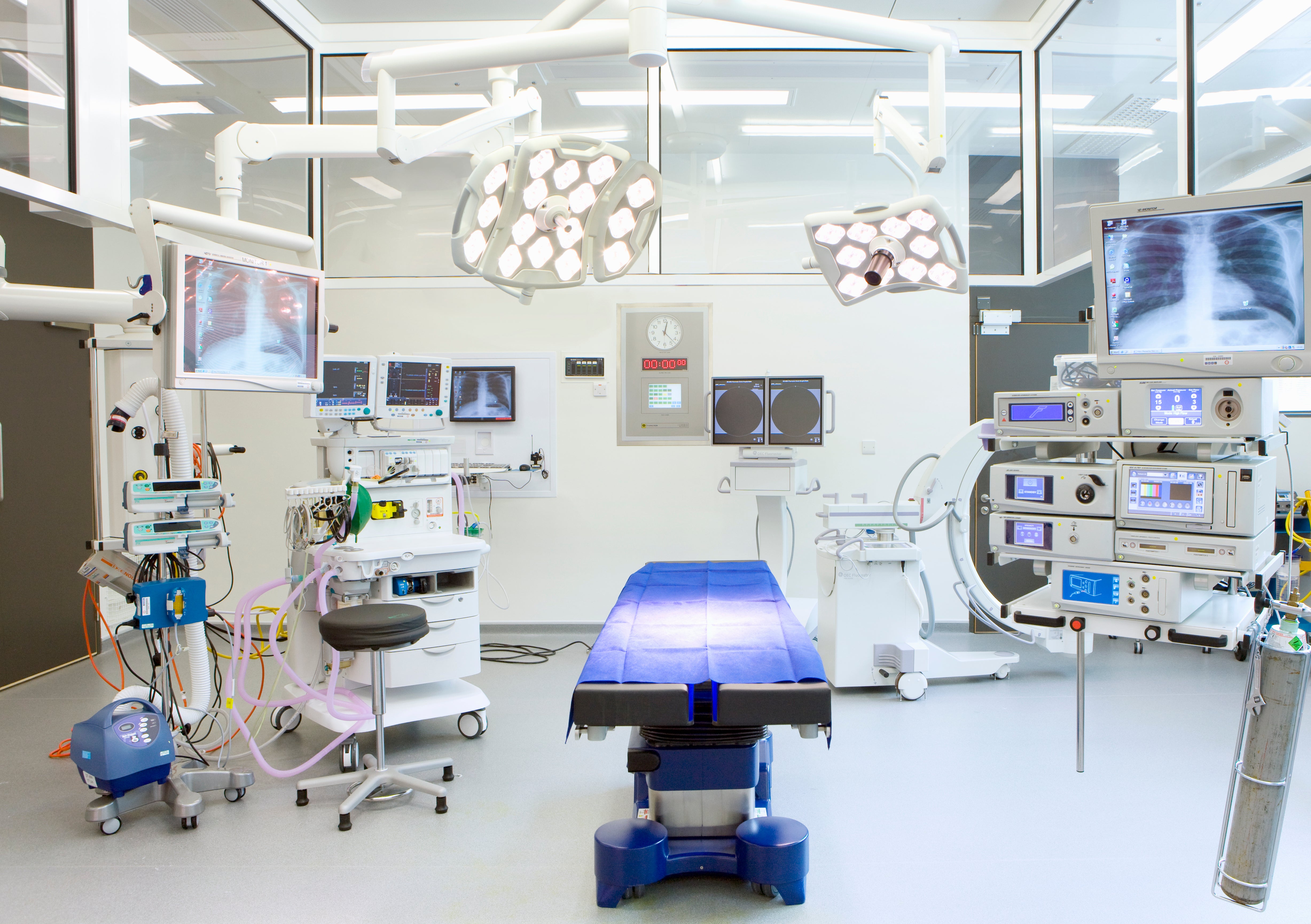 Hospital operating room with monitors and equipment