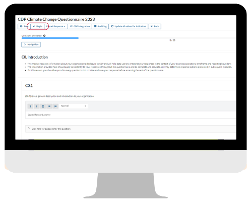 View CDP questionnaire from the ESG Disclosures module