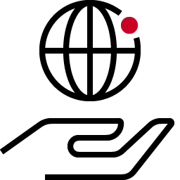 Hand holding globe icon.