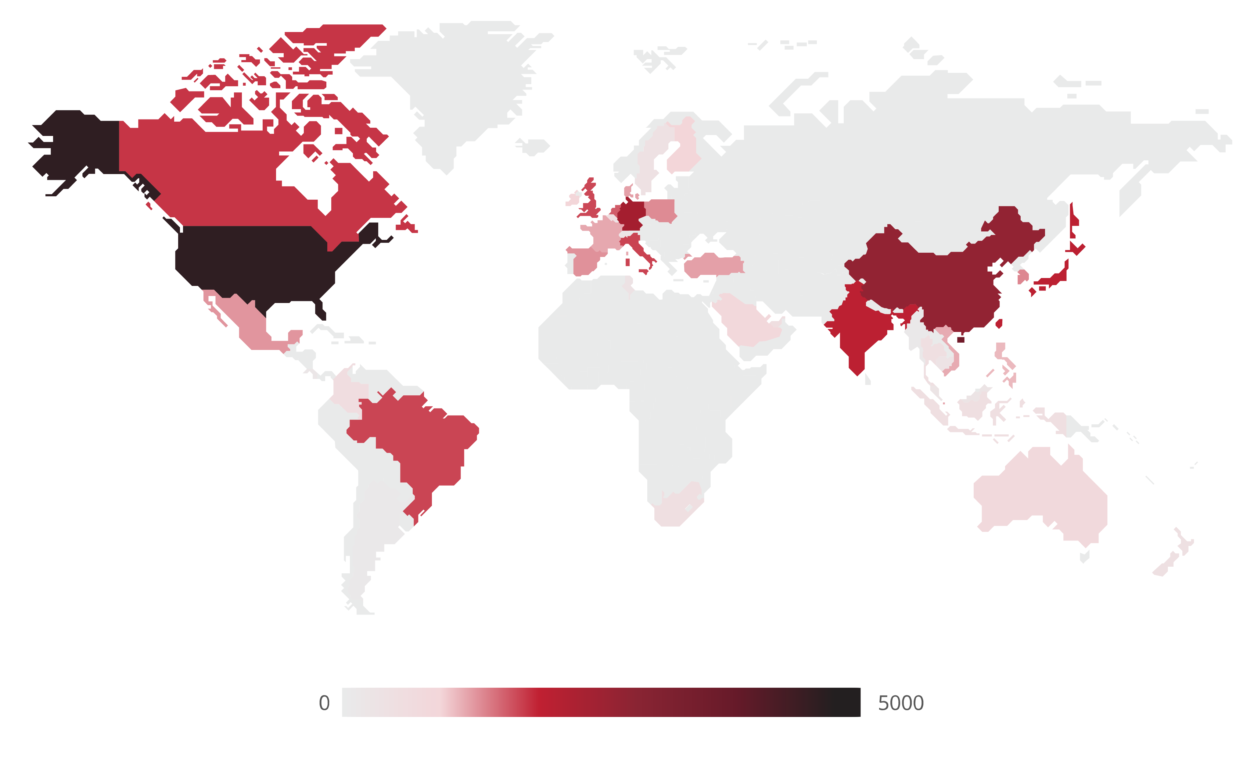 A heat map of the world showing the number of UL employees around the globe