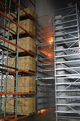 Fire testing racks with narrow aisles