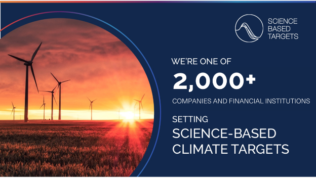 graphic of wind turbines and a commitment to setting science based climate targets