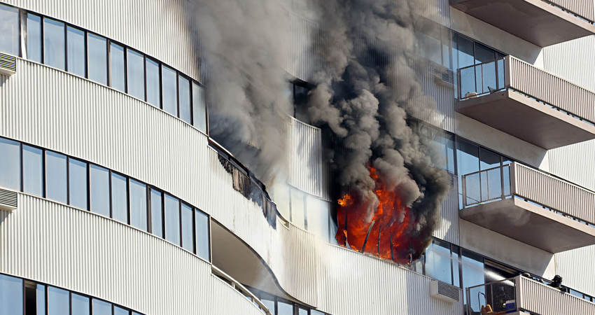 Photo of an exterior building fire