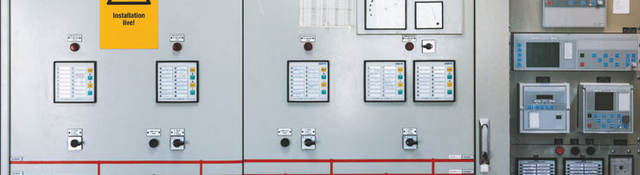 Detail of electronics control systems cabinets in industry low-voltage uninterrupted power in electrical power industrial electrical energy distribution substation