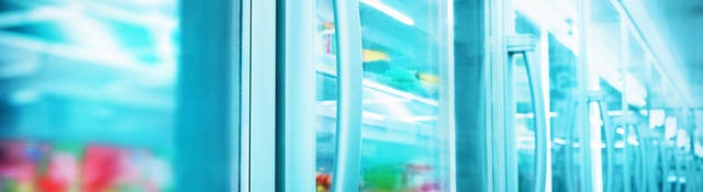 Close up image of products in a supermarket refrigerator