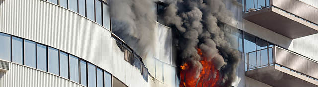 Photo of an exterior building fire