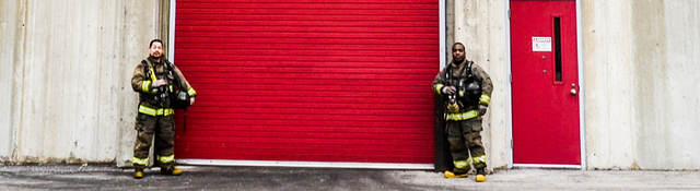 UL firefighters outside the large scale burn lab