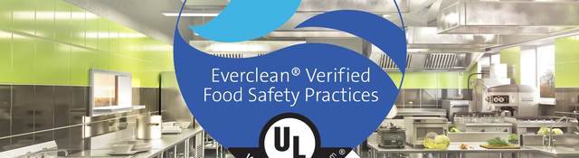 Clean commercial kitchen with the UL Verified Mark for Everclean food safety practices