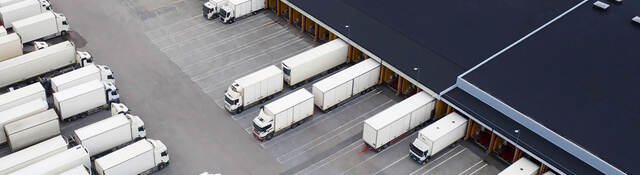 Trucks parked in a parking lot