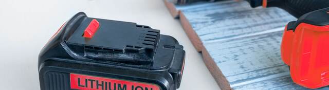 Close up recharge Li-ion battery for electric cordless tool.