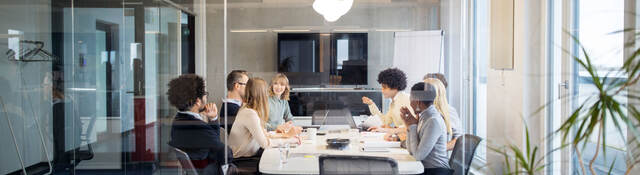 People having a meeting in a modern office