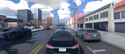 Graphic of autonomous vehicles running scenarios on AV software.