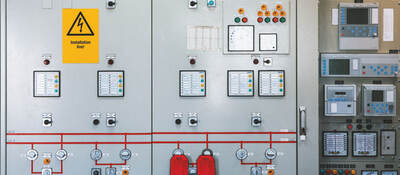 Detail of electronics control systems cabinets in industry low-voltage uninterrupted power in electrical power industrial electrical energy distribution substation