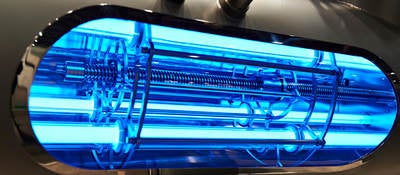 Closeup of a UVC light sterilization lamp