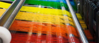 Colored thread in a textile factory