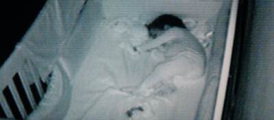 A baby sleeping in their crib