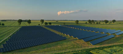 Aerial view of solar power station and solar energy panels 