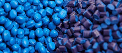 blue and purple plastic pellets