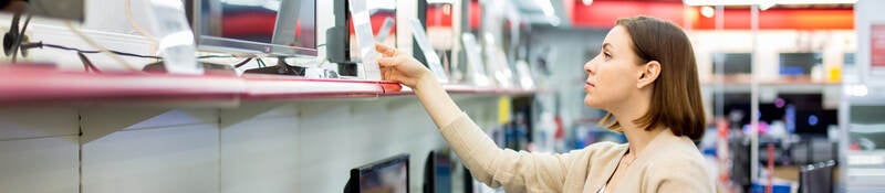 woman buys the TV