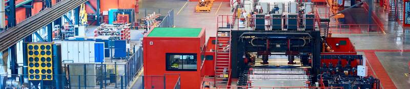 An aerial view of the inside of a factory.