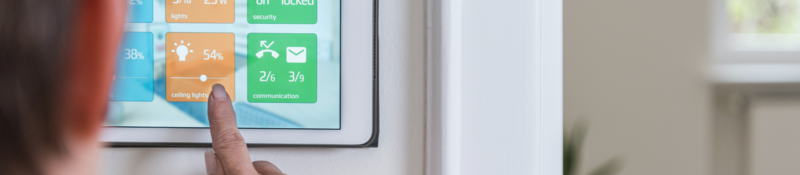 Woman using smart home control screen