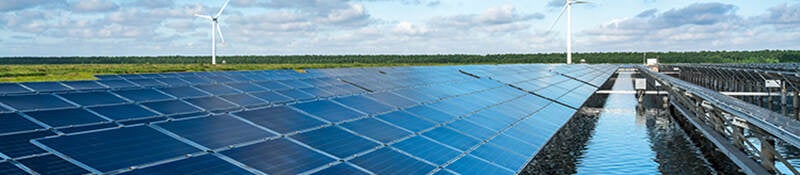 Long stretch of solar panels