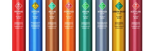 flammable refrigerants lined up in colorful row