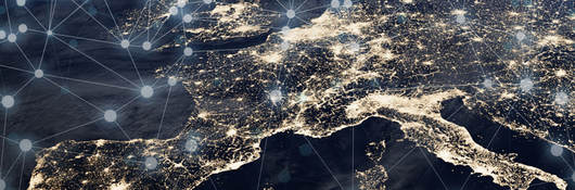 arial view of Europe with lights