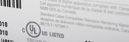 Close-up of an actual UL label on a product