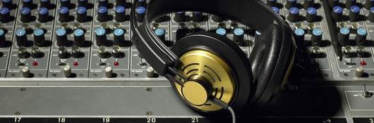 Headphones on an audio control board