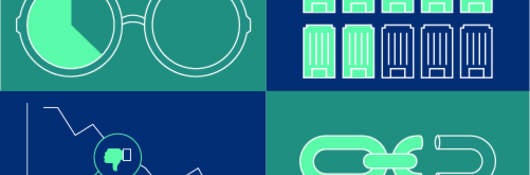 Illustration blue and green with glasses, chain, chart and illustrations