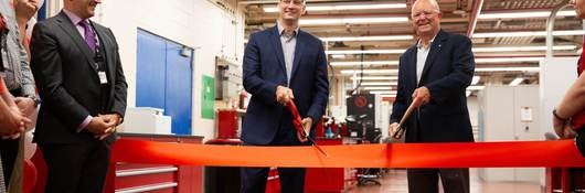 UL's Jeff Smidt VP & GM,  Milan Dotlich VP EPT NA & EMEA-LA, and Stephen Hewson is the SVP of Laboratory Operations cut ribbon of newly expanded Hazardous Locations Lab in Northbrook, IL. 