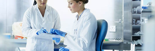 Two scientists in a lab working