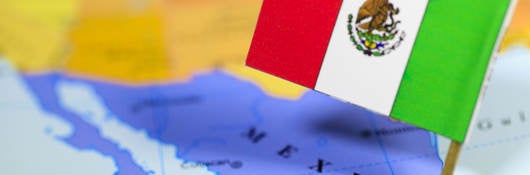 Zoomed in map view of Mexico with the Mexican flag 